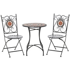 Bistro sodo baldų rinkinys 2 asmenims, mozaikinis stalas ir 2 sulankstomos kėdės kaina ir informacija | Lauko baldų komplektai | pigu.lt