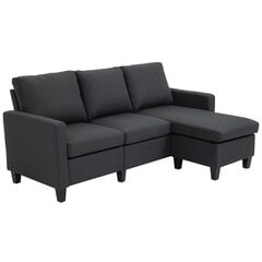 HOMCOM Kampinė sofa, audinys, kampinė sofa, sofos komplektas su dvipusiu šezlongu, L formos, linas, tamsiai pilka, 197x139x91cm kaina ir informacija | Sofos | pigu.lt