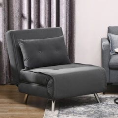 HOMCOM Fotelis miegamasis sulankstomas fotelis lova funkcija viengulė sofa pagalvėlė svečių lova minkšta sofa aksomas tamsiai pilka 77x88x83cm цена и информация | Кресла в гостиную | pigu.lt