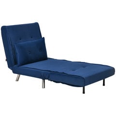 HOMCOM Sofa lova Atlenkiamas fotelis Lovos funkcija Viengulė sofa Pagalvėlė Svečių lova Minkšta sofa Velvetas Svetainė Miegamasis Miegamasis Mėlyna 77x88x83cm kaina ir informacija | Svetainės foteliai | pigu.lt