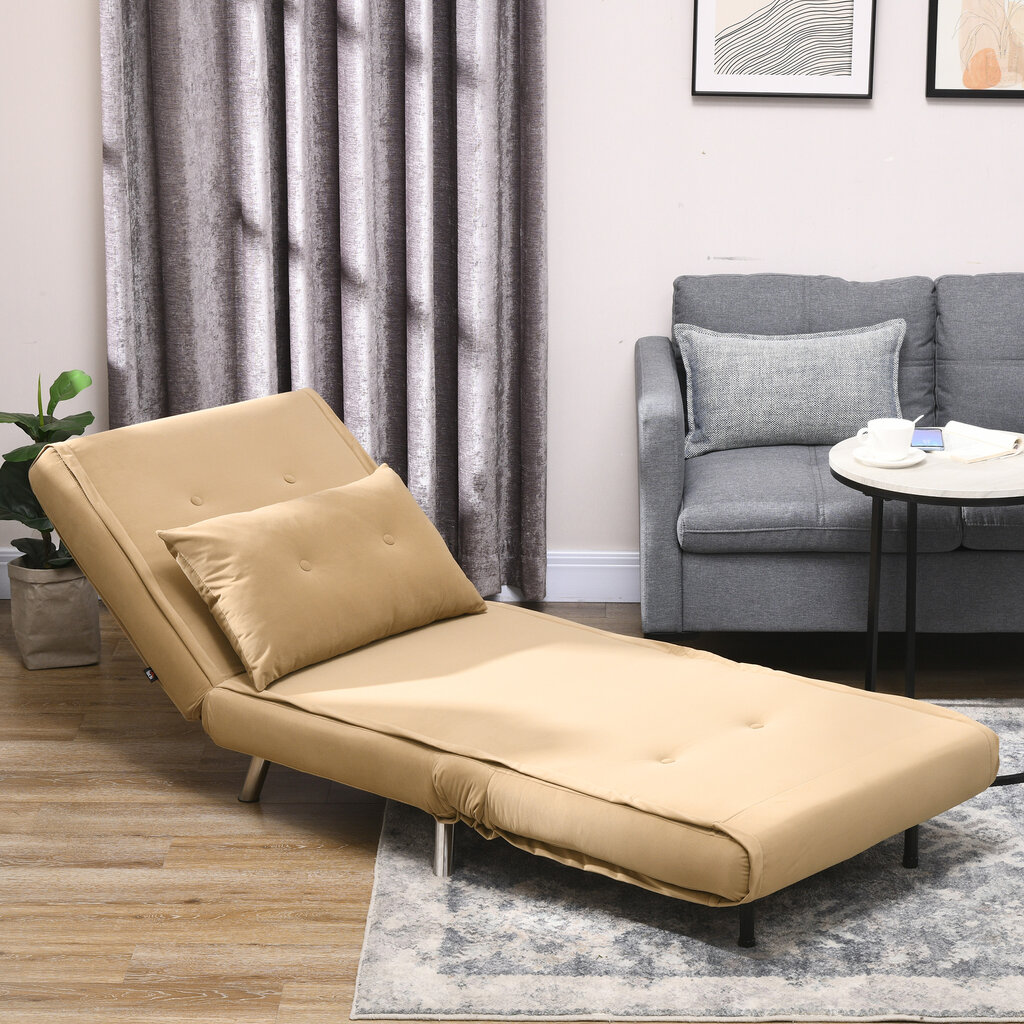 HOMCOM Sofa lova Sulankstomas fotelis Lovos funkcija Viengulė sofa Pagalvėlė Svečių lova Minkšta sofa Velvet Brown 77x88x83cm цена и информация | Svetainės foteliai | pigu.lt