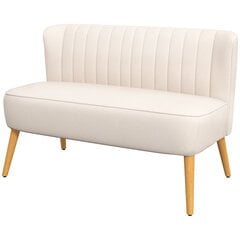 Dvivietė sofa su medinėmis kojomis, kreminės baltos spalvos, 117 x 56,5 x 77 cm kaina ir informacija | Sofos | pigu.lt