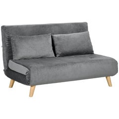 2 vietų sofa su lovos funkcija, aksomo išvaizdos, pilka, 130 x 78 x 79 cm kaina ir informacija | Sofos | pigu.lt