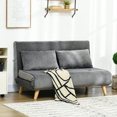 2 vietų sofa su lovos funkcija, aksomo išvaizdos, pilka, 130 x 78 x 79 cm kaina ir informacija | Sofos | pigu.lt