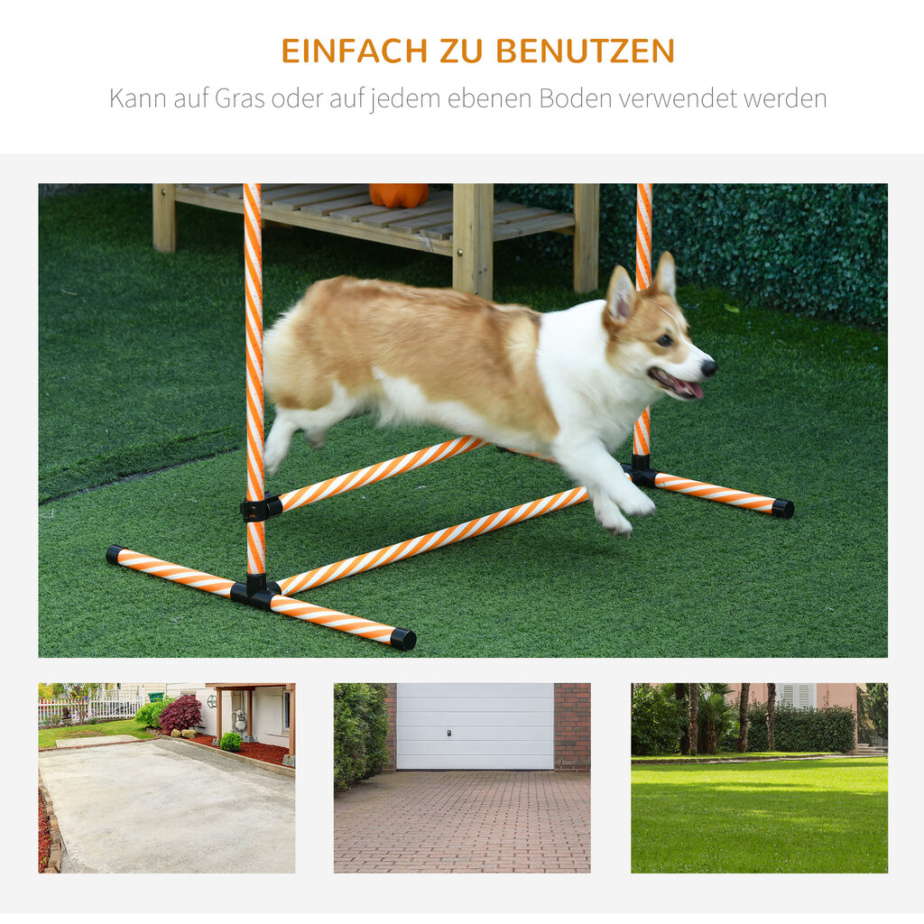 PawHut Agility rinkinys šunims, 6 dalių agility įrangos rinkinys su pintomis lazdomis, švilpuku, šunų dresūros reikmenimis ir krepšiu, skirtas parkui, sodui, oranžinis kaina ir informacija | Dresūros priemonės šunims | pigu.lt