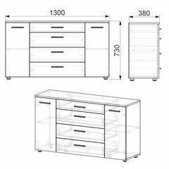 Комод Kompanit 1-3-2 (P), 130x73x38, коричневый цена и информация | Комоды | pigu.lt