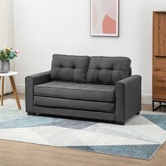 HOMCOM Išskleidžiama dvivietė sofa-lova, miegamoji sofa-lova su miego funkcija, lininis lietimas, gumos mediena, pilka, 147,5x75x85cm kaina ir informacija | Sofos | pigu.lt