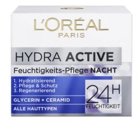 Drėkinamasis naktinis veido kremas L'Oreal Hydra Active, 50 ml kaina ir informacija | Veido kremai | pigu.lt