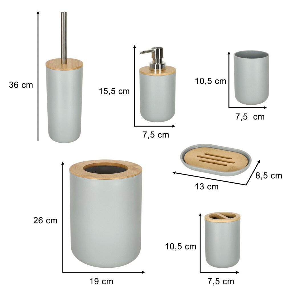 Vonios aksesuarų rinkinys 6 dalių , pilka цена и информация | Vonios kambario aksesuarai | pigu.lt