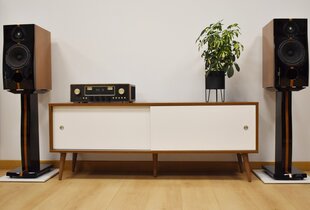 SONOROUS RETRO medinė rtv spintelė RTRA-140-VIC-WHT plotis 140 cm цена и информация | Тумбы под телевизор | pigu.lt