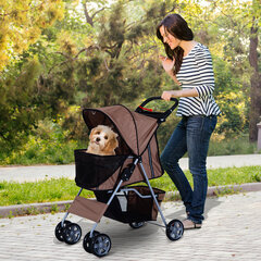 "PawHut" vežimėlis šunims "Dog Buggy", kavos rudos spalvos, lengvas, sulankstomas ir praktiškas vežimėlis augintiniams "Jogger Trailer kaina ir informacija | Transportavimo narvai, krepšiai | pigu.lt