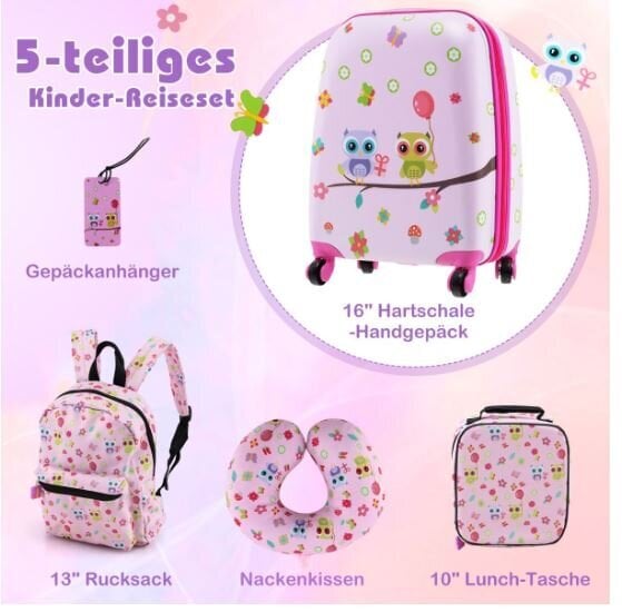 Vaikiškas bagažo rinkinys Costway, rožinis цена и информация | Lagaminai, kelioniniai krepšiai | pigu.lt