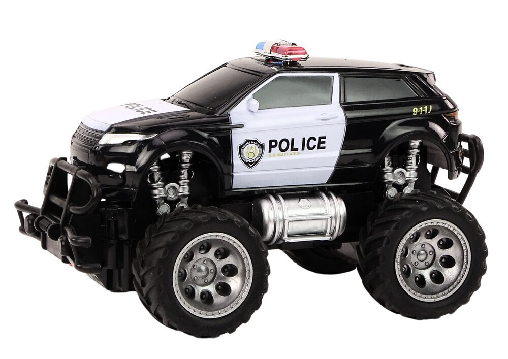 Nuotoliniu būdu valdomas policijos visureigis automobilis Lean Toys, juodas/baltas kaina ir informacija | Žaislai berniukams | pigu.lt