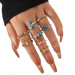 Набор золотых колец RETRO PUNK VINTAGE RINGS 8 шт COLOURFUL FLOWERS Z27 цена и информация | Кольцо | pigu.lt