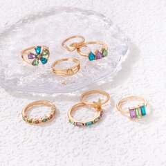 Набор золотых колец RETRO PUNK VINTAGE RINGS 8 шт COLOURFUL FLOWERS Z27 цена и информация | Кольцо | pigu.lt