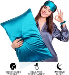 PiccoCasa satino pagalvės užvalkalai, plaukų gumytė ir miego kaukė kaina ir informacija | Dekoratyvinės pagalvėlės ir užvalkalai | pigu.lt