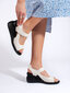 Patogūs balti "Sergio Leone" sandalai su kulnu (-) 0000296549269 kaina ir informacija | Basutės moterims | pigu.lt