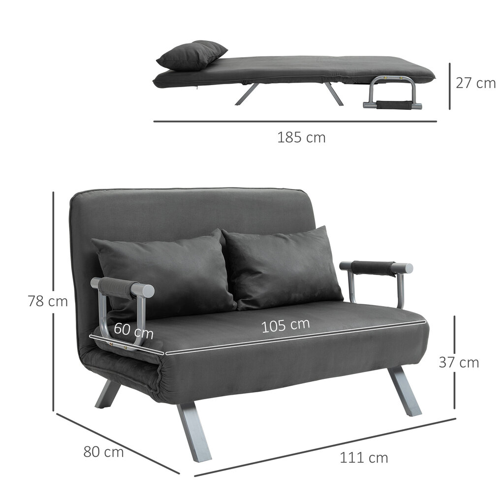 Sofa-lova Homcom, pilka kaina ir informacija | Sofos | pigu.lt