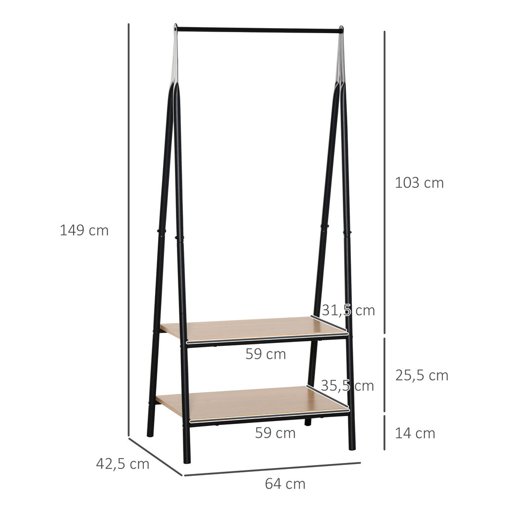 Drabužių kabykla Homcom, 64x42,5x149 cm, juoda kaina ir informacija | Drabužių kabyklos | pigu.lt