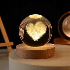 Стеклянный глобус 3D NIGHT LIGHT 6 см с питанием от USB для детской спальни HEART цена и информация | Детские светильники | pigu.lt