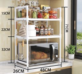КУХОННЫЙ СТОЛ под микроволновку ШКАФ ОРГАНИЗАТОР БЕЛЫЙ 3-ярусный стеллаж 48 см цена и информация | Полки | pigu.lt