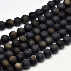 Karoliukai natūralus Auksinis Obsidianas 10mm Juodas, 35vnt/36cm/gija kaina ir informacija | Papuošalų gamybai, vėrimui | pigu.lt
