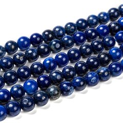 Karoliukai natūralus Lapis Lazuli, 8mm, Mėlyna, 22vnt/18cm/gija kaina ir informacija | Papuošalų gamybai, vėrimui | pigu.lt