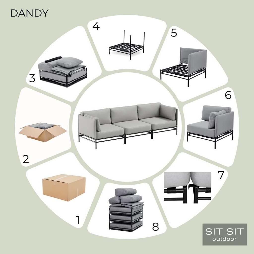 Kampinė sofa Sit Sit Outdoor Dandy, 234x156x78 cm, pilka kaina ir informacija | Lauko baldų komplektai | pigu.lt