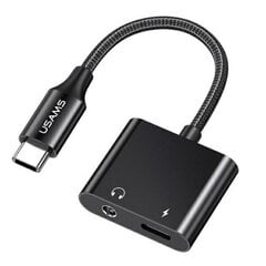 USAMS AU15 Adapter USB-C - jack 3.5m DAC + USB-C PD60W czarny|black SJ598YPTC01 (US-SJ598) цена и информация | Адаптеры, USB-разветвители | pigu.lt