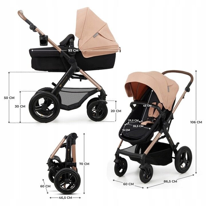 Universalus vežimėlis Kinderkraft Moov 2 Air 3in1, Sand Beige цена и информация | Vežimėliai | pigu.lt