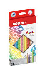 Spalvoti pieštukai KORES KOLORES STYLE, tribriauniai, 3mm, 15 spalvų (2 metalizuotos spalvos ir 1 neoninė)(1vnt.) kaina ir informacija | Kanceliarinės prekės | pigu.lt
