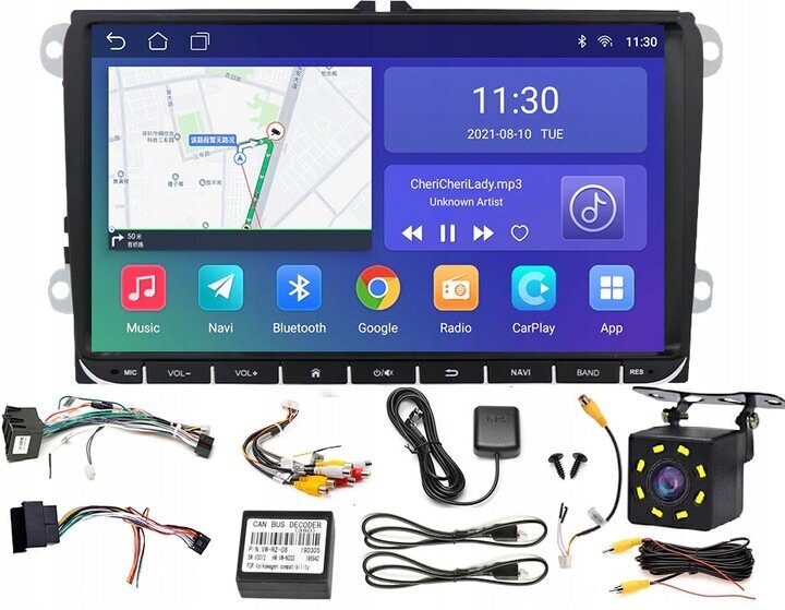 GPS modulis - Navigacija + Antena, Automobilių automagnetola, Android 10 ekranas 8 colių, laisvų rankų sistema, skirtas Volkswagen, Seat, Skoda цена и информация | Automagnetolos, multimedija | pigu.lt