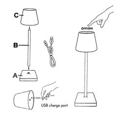 Stalinis LED šviestuvas įkraunamas USB, reguliuojamas , baltas kaina ir informacija | Interjero detalės | pigu.lt