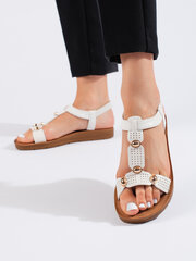 Balti moteriški sandalai su papuošimais (-) 0000296594771 kaina ir informacija | Basutės moterims | pigu.lt