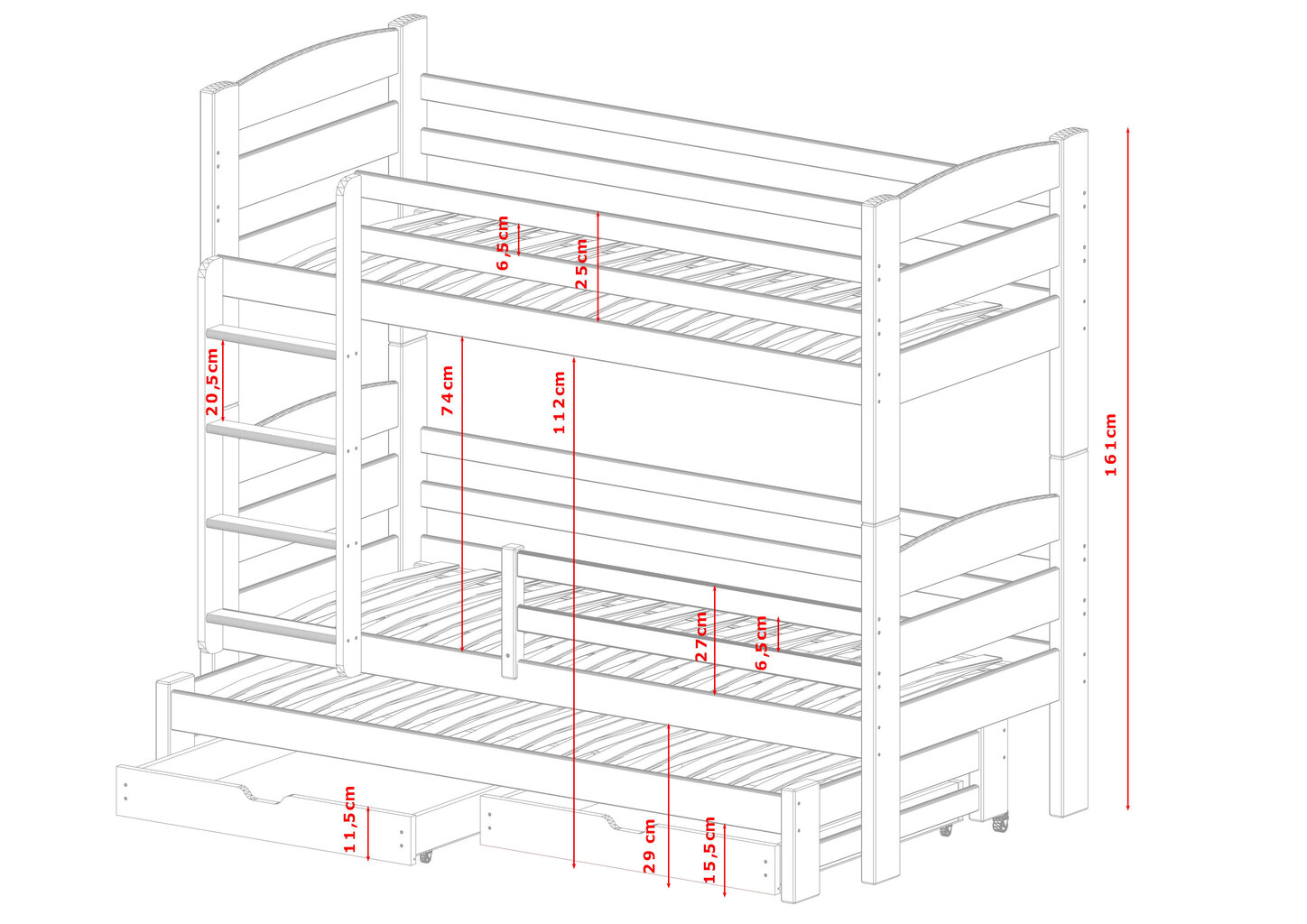 Lovos su nameliais Cezar FURNLUX CLASSIC, 88x178x161 cm, pilka kaina ir informacija | Lovos | pigu.lt