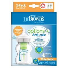 DR. BROWN'S OPTIONS+ 150 ml plataus kaklelio buteliukai, 2 vnt. kaina ir informacija | Buteliukai kūdikiams ir jų priedai | pigu.lt