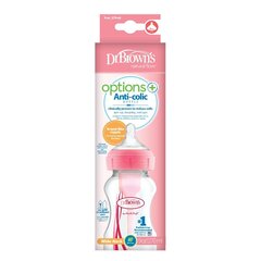 DR. BROWN'S OPTIONS+ 270 ml plataus kaklelio buteliukas PINK, 1 vnt. kaina ir informacija | Buteliukai kūdikiams ir jų priedai | pigu.lt