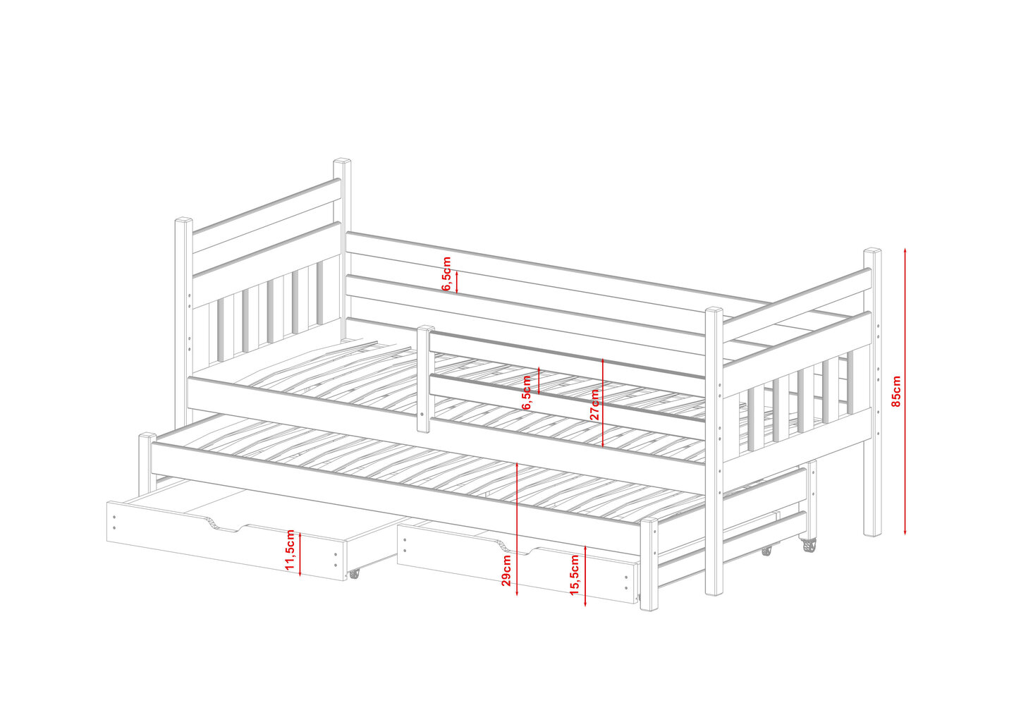 Dviaukštės lovos Daniel FURNLUX CLASSIC, 98x188x85 cm, pilka kaina ir informacija | Vaikiškos lovos | pigu.lt