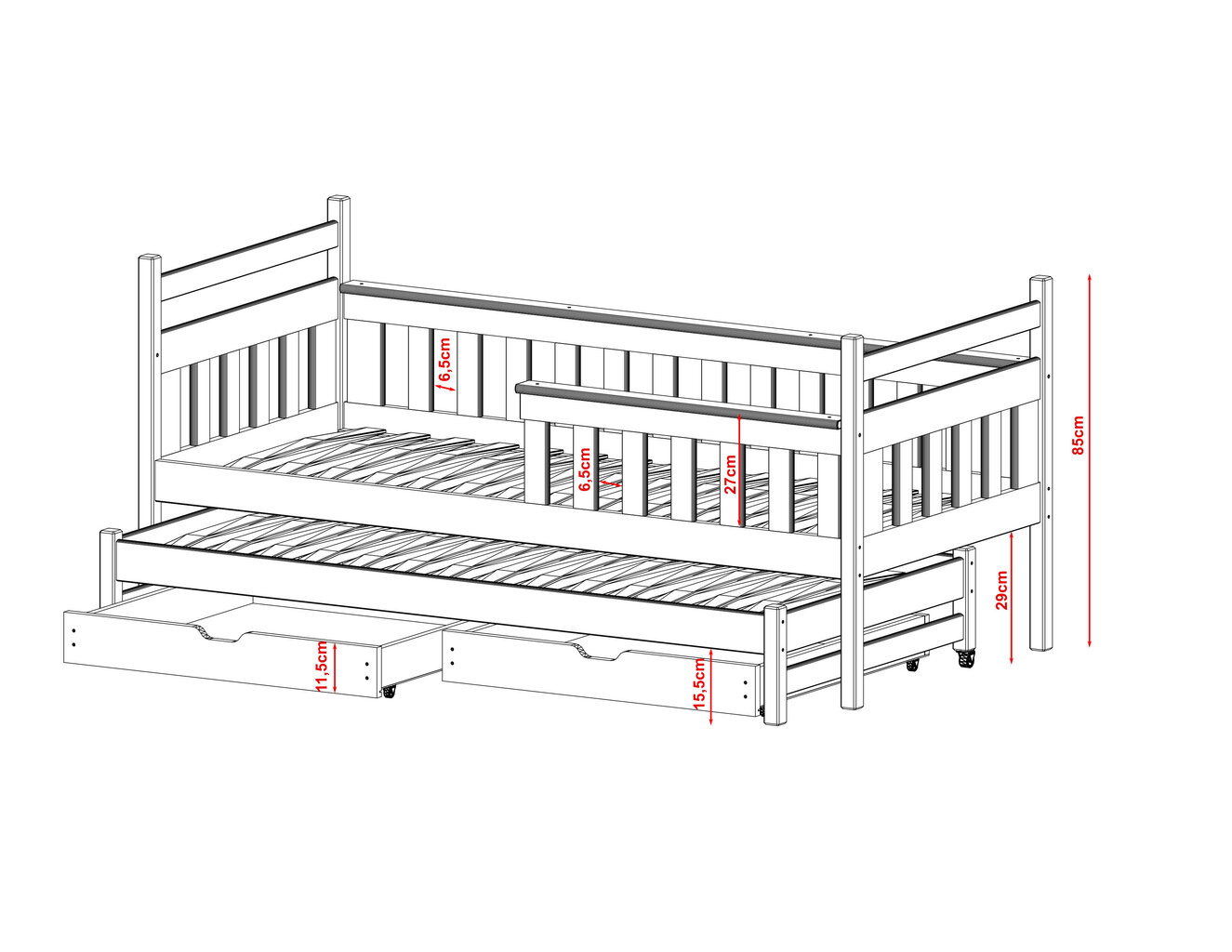 Vaikiška lova Domi FURNLUX CLASSIC, 88x198x85 cm, pilka kaina ir informacija | Lovos | pigu.lt