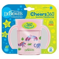 DR. BROWN'S 200 ml gertuvė su dangteliu CHEERS 360 DECO, rožinė kaina ir informacija | Buteliukai kūdikiams ir jų priedai | pigu.lt