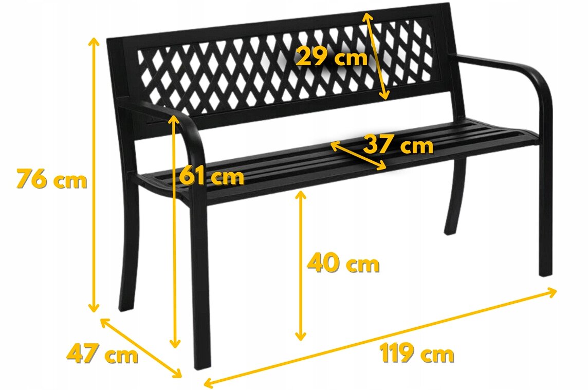 Suoliukas su atlošu Go Garden, 125 x 56 cm, juodas kaina ir informacija | Lauko suolai | pigu.lt