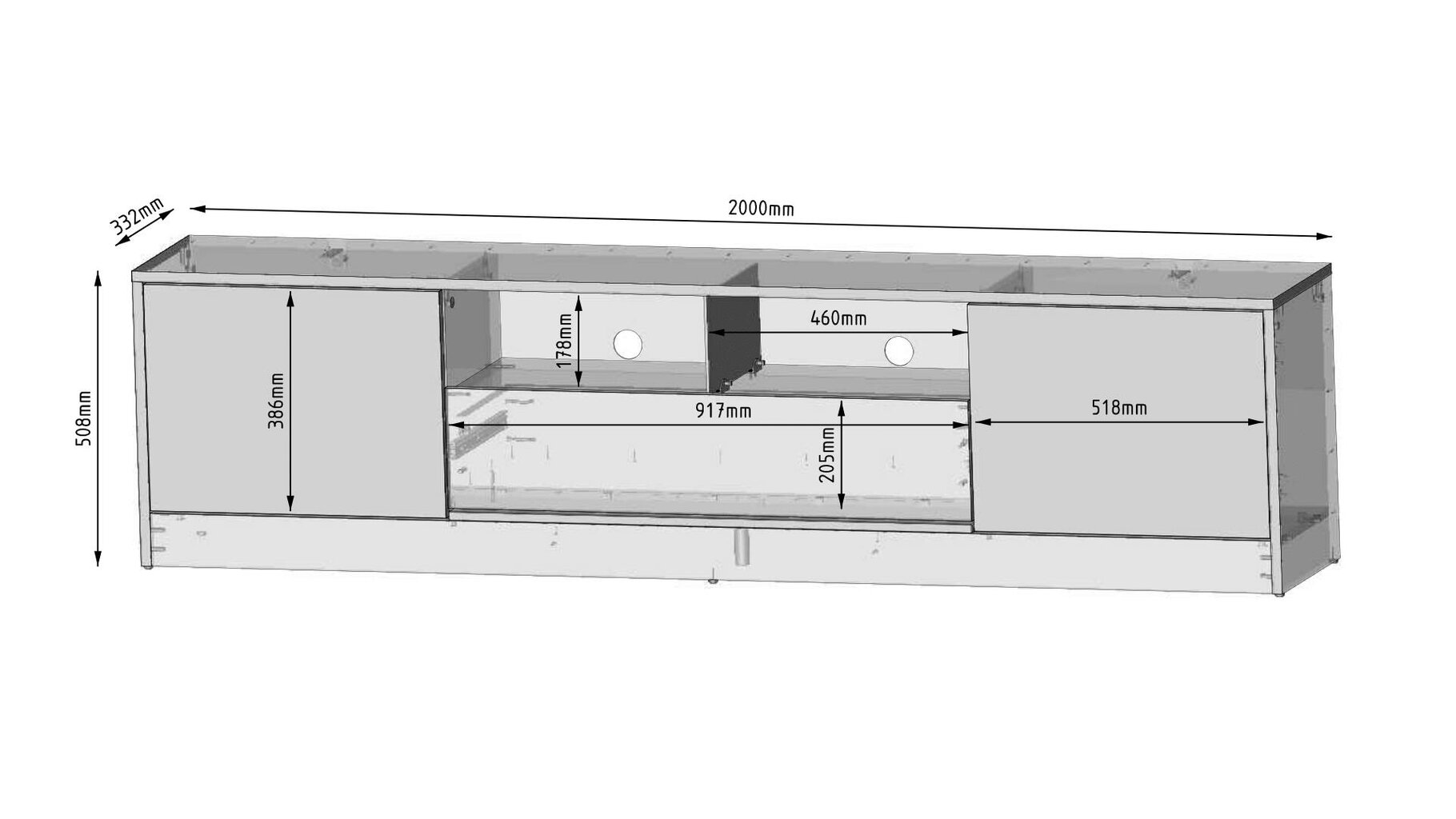 Tv staliukai Disparo FURNLUX CLASSIC, 200x34x61 cm, baltas kaina ir informacija | TV staliukai | pigu.lt