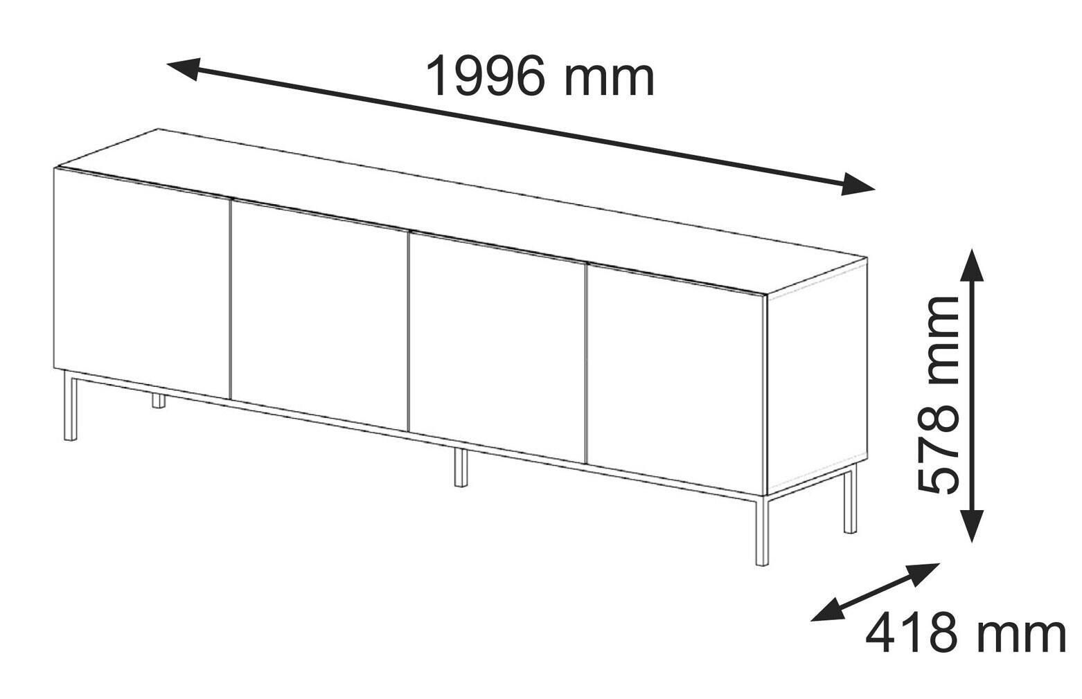 Tv staliukai Ravenna C FURNLUX CLASSIC, 200x42x58 cm, juodas цена и информация | TV staliukai | pigu.lt