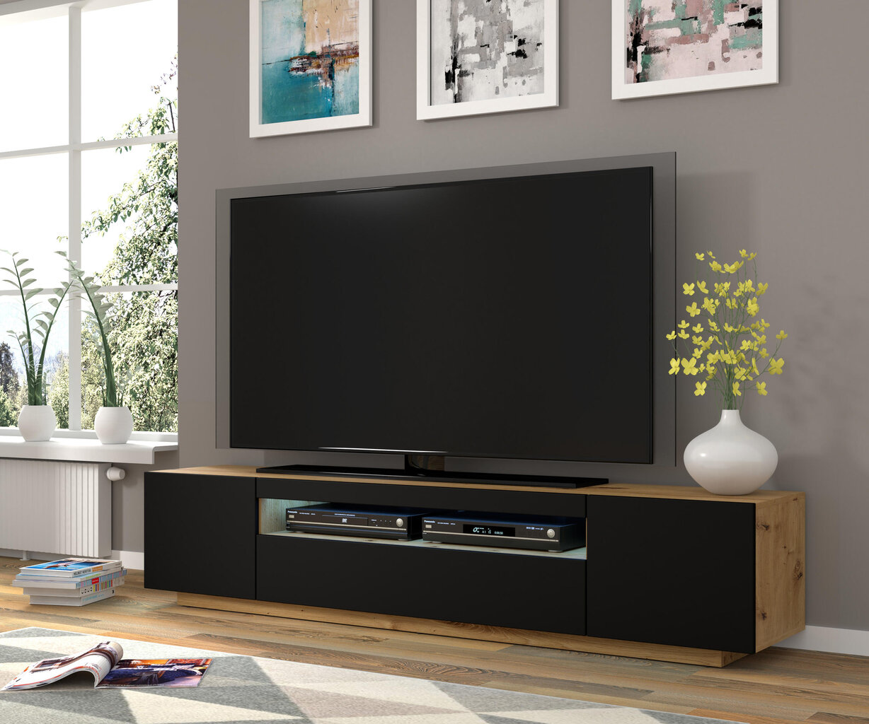 Tv staliukai Aura FURNLUX CLASSIC, 200x37x42 cm, bėžas цена и информация | TV staliukai | pigu.lt