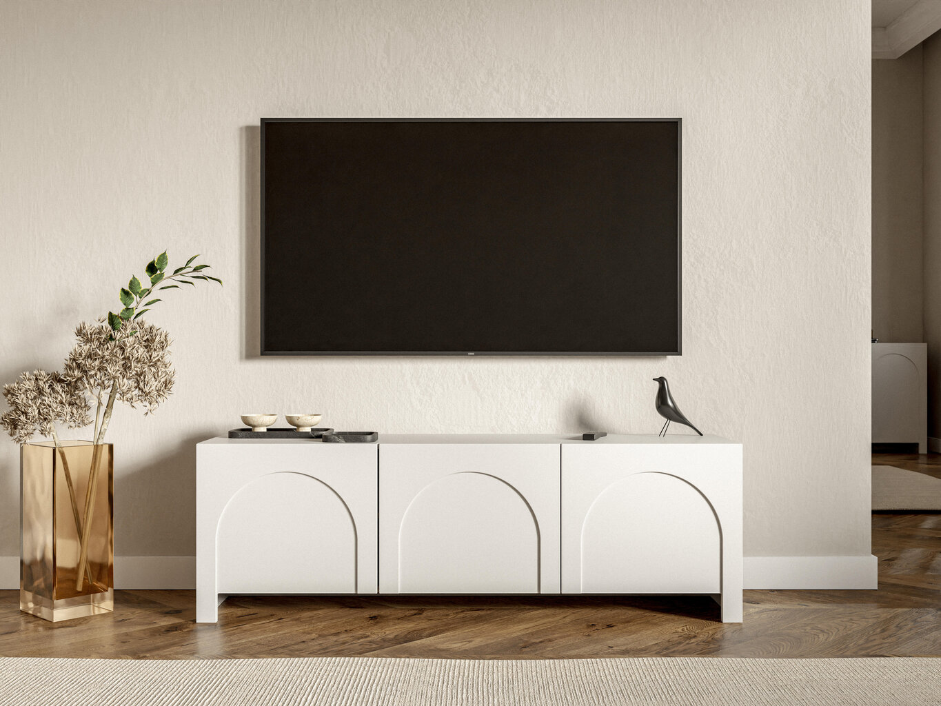 Tv staliukai Arco FURNLUX CLASSIC, 150x35x49 cm, baltas kaina ir informacija | TV staliukai | pigu.lt
