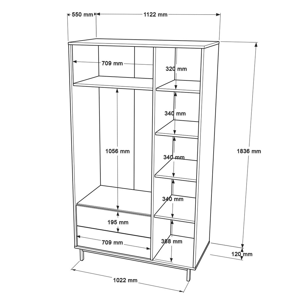 Spinta Ocean FURNLUX CLASSIC, 112x55x196 cm, baltas kaina ir informacija | Spintos | pigu.lt