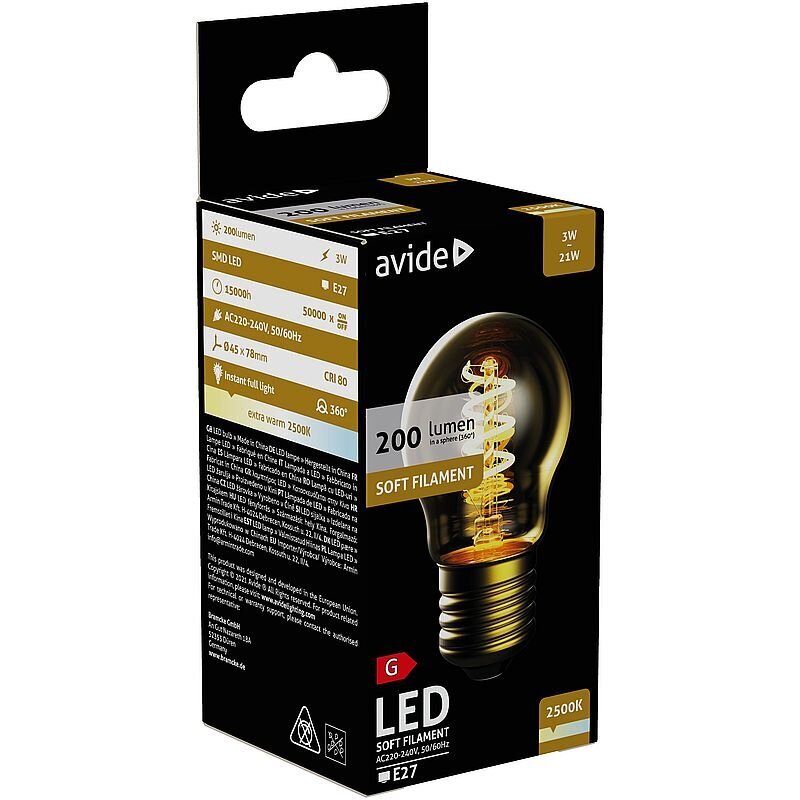 Avide LED lemputė 3W E27 Soft Filament kaina ir informacija | Elektros lemputės | pigu.lt