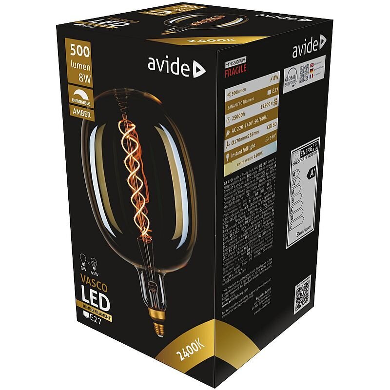 Avide LED lemputė Vintage 8W E27 285mm Dimmable kaina ir informacija | Elektros lemputės | pigu.lt