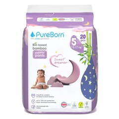 Užtraukiamos sauskelnės PureBorn Night 5 (12-17 kg), 20 vnt. kaina ir informacija | Sauskelnės | pigu.lt