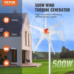 Horizontalios ašies vėjo generatorius Vevor 12V 500W, 5 menčių, su MPPT krovikliu kaina ir informacija | Elektros generatoriai | pigu.lt